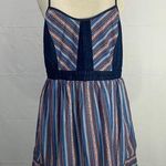 As You Wish Striped Blue Denim Boho Pattern Mini Sundress Size XL Photo 0