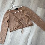 Cider Embroidered Cardigan Sweater Brown medium floral open tie front coquette Photo 6