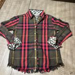 Tizzie cape cod fringe plaid tunic in red, olive green and black w/contrast cuff Photo 1