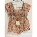 Kiwi + Punch Floral Smocked Crop Top Ruffle Sleeve Sweetheart Neckline S Pink Photo 4