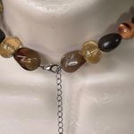 Tigers Eye Oval Pendant Necklace Choker Agate Stone Jewelry Vintage u Gold Photo 5