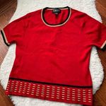 Red black gold trim short sleeve Crewneck sweater Size M Photo 0