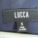 Lucca Couture  Navy Blue Floral V-Neck Romper Sheer Sleeves Size Small EUC #5858 Photo 6