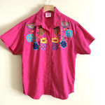 My Name Is Panama Button‎ Up Vintage Pink Hand Embroidered Funky Fruit Sz S 6 Photo 0