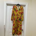 Elegant Floral Long Sleeve Dress in Mustard and Red made in Italy Yellow Size L Photo 3