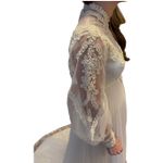 Vintage 1960s Lace Illusion High Neck Bridal Wedding Gown w/ Train XS White Photo 10