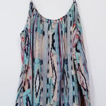 TUCKER 100% Silk Blouse Splash Multicolor Scoop Neck Spaghetti Straps Blue Photo 0