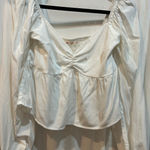 Ru Ami Womens White Long Sleeve Square Neck Smocked Ruffle Blouse‎ Photo 0