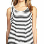 Eileen Fisher NEW  White Black Fine Linen Crepe Stripe Knit Long‎ Tank Top Small Photo 0