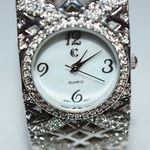 Charming Charlie  Bling Bling 2004 Clear Rinestones Hinged Cuff New Battery Watch Photo 2