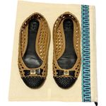 Tory Burch 6 Carlyle Woven Leather Ballerinas Ballet Flats Black Tan Logo Bow Photo 12