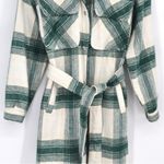 BLANK NYC Plaid Long Belted Shirt Jacket Shacket Green White Women's XS Photo 2