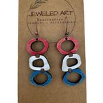 JEWELED ART Hand Painted Patriotic Wood Earrings Rustic Retro Photo 0