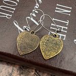 Vintage Brass Floral Heart Dangle Earrings Stainless Hooks Romantic Boho Gold Photo 1