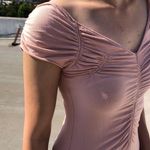 BCBGMAXAZRIA BCBG Ruched Cap Sleeve Dusty Rose Off Shoulder Stretch Shirt USA made Top S Photo 4