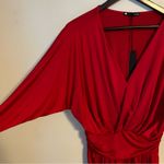Krisa Dress Long Sleeve Red Faux Wrap Classic Solid Neutral Mini V-Neck Holiday Photo 5
