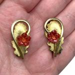 Whiting & Davis Vintage Gold Tone Clip On Floral Leaf Earrings Cottagecore Photo 0
