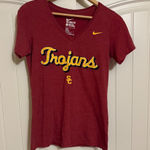 Nike USC Trojans Short Sleeve T Shirt Women's Small Red Gold V Neck Polyester Photo 0