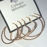 Catherine Malandrino  Gold Tone Classic Hoop Heart Hoops Textured Boho Earrings Photo 2