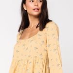 Sky And Sparrow Yellow Floral Open Back Babydoll Top Photo 0