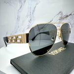 Versace New  Sunglasses Gold Aviator Pilot Metal Greca Logo Black Photo 9