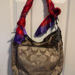 Coach Beige Shoulder Bag with Red and Purple Scarf Photo 0