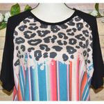 Crazy Train Ladies Striped Animal Print T-Shirt Size L Stretch Short Sleeve Casual Photo 1