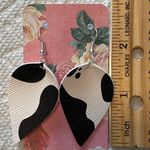 Handmade Cow Print Leaf Pinched Faux Leather Earrings New Photo 2