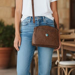 Western style Sam & Hadley brown faux leather medium crossbody bag. Photo 0