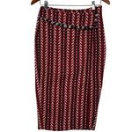 Eva Franco Red Blue White Geometric Print Wool Poly Blend Pencil Skirt With Slit Size 2 Photo 1