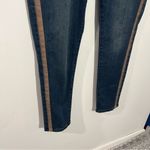 Coldwater Creek  Brown Faux Leather Side Stripe‎ Skinny Denim Blue Jeans Size 14 Photo 2