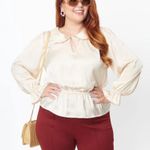 Unique Vintage NWT Champagne Satin Peplum Blouse SMALL Photo 1