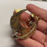 Signed SPAIN Vintage Faux Damascene Sail Boat with Couple with Umbrella Brooch Photo 0