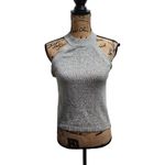 Miou Muse Top Womens Size Medium Grey Sleeveless Mock Neck Ribbed Knit‎ Gray Photo 2