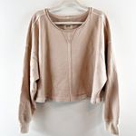 Aerie Beach Party Cropped Long Sleeve Crewneck Sweatshirt Top Tan Large Photo 2