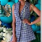 ZARA  Navy and White Plaid Blazer Dress Photo 2