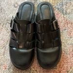 Predictions Vtg Black  Leather Basket Weave Buckle Mules Clogs Low Heel 7.5 - 8 Photo 1