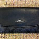 Coach  Black Calfskin & Black Grey Signature Logo Trifold Wallet Photo 0