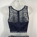 My Michelle  Navy Blue Two-Piece Metallic Lace Chiffon Bottom Formal Prom Dress 3 Photo 4