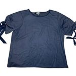 The Limited  Navy Blue Short Sleeve W/ Silver Grommets And Ties Top Blouse Photo 0