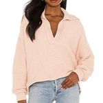 Free People  Marlie Ribbed Pullover Sweater Collared Polo Oversized Dusty Pink Photo 8