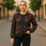 Talbots Vintage Hand Knit Mohair Sweater Cardigan Women’s Size S Green Florall Photo 10