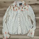 Mixit  Cream Embroidered Button Up Top Women’s XL Photo 1