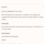 Free People NWT ‘Get To Know You’ back tie cropped knit cami, size medium Photo 9