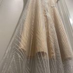 Beige Cream & Silver Glittery Art Deco Patterned Overlay Sleeveless Dress Photo 15