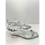 Caslon ‎ Sandals Womens Size 9 Silver Leather Paola Open Square Toe Wedges Photo 1