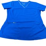 Purple Label by Healing Hands Royal Blue Scrub Top V Neck Short Sleeve Size L Size L Photo 0