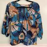 Trina Turk  WOMEN'S SZ S PAISLEY 100% SILK 3/4 SLEEVE BOHO COASTAL RESORT BLOUSE Photo 0