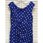 Connected Apparel Connected Blue/White Polka Dot Midi Dress Size 14 Straps Gathered Wrap Skirt Photo 1