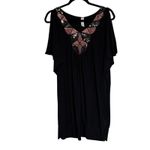C Graffitti Sequin Cold Shoulder Black Tunic Dress XL V Neck Dolman Sleeve Photo 1